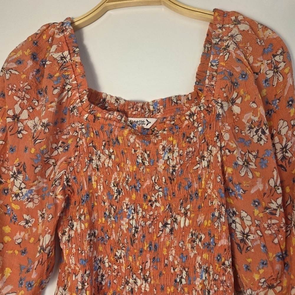 Nanette Lepore Floral Ruffled Smocked Peplum Blouse - Picture 4 of 12